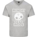 Monday Dead Inside Work Skull Mens V-Neck Cotton T-Shirt Sports Grey