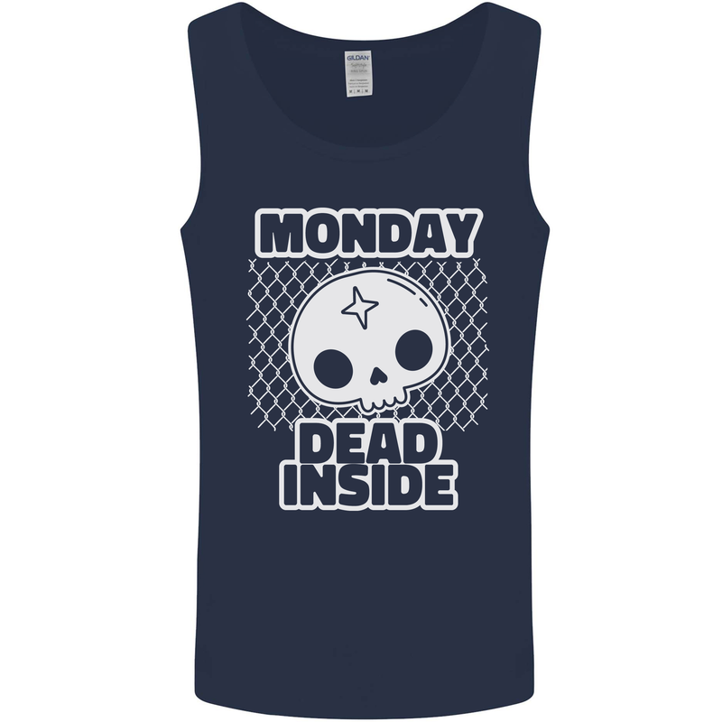 Monday Dead Inside Work Skull Mens Vest Tank Top Navy Blue