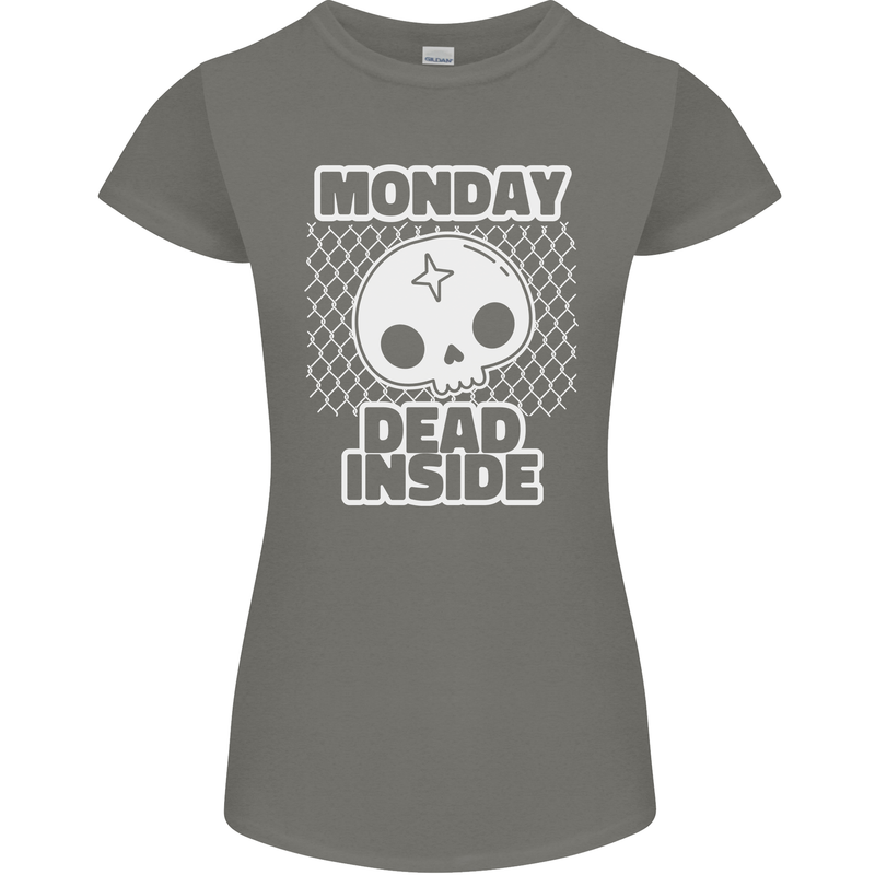 Monday Dead Inside Work Skull Womens Petite Cut T-Shirt Charcoal