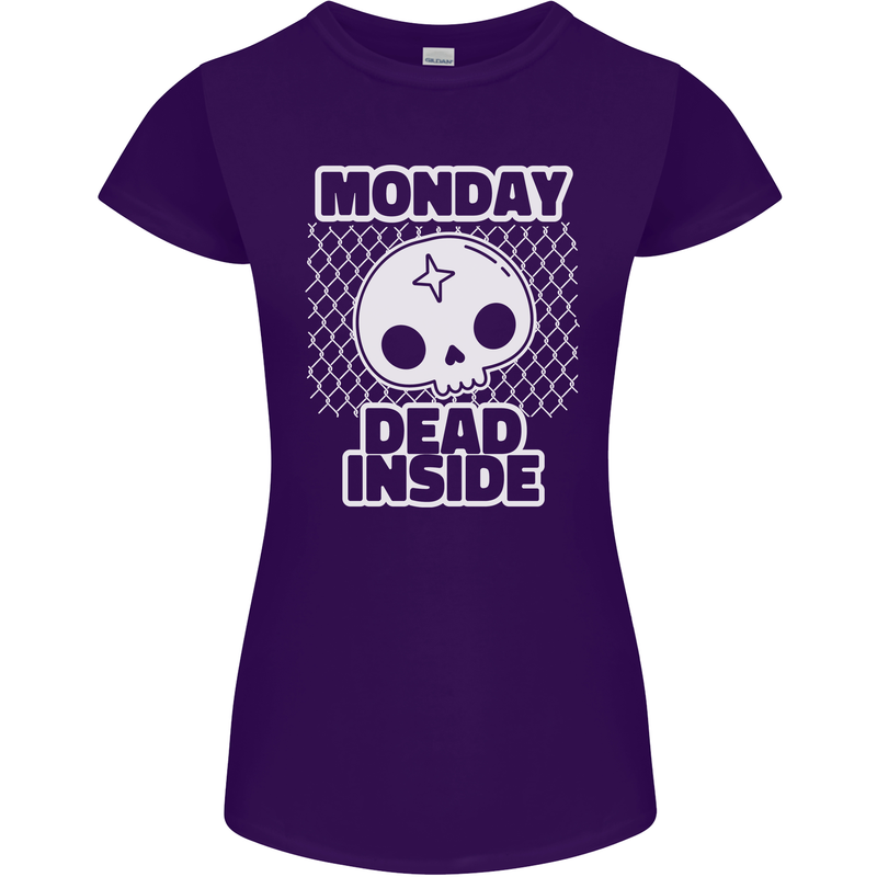 Monday Dead Inside Work Skull Womens Petite Cut T-Shirt Purple
