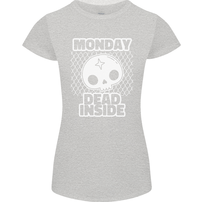 Monday Dead Inside Work Skull Womens Petite Cut T-Shirt Sports Grey