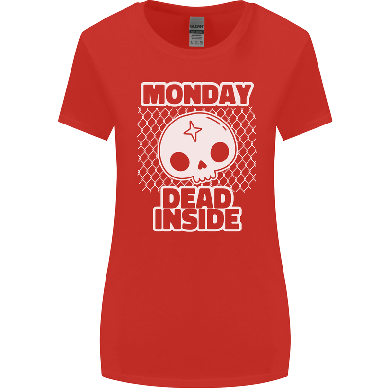 Monday Dead Inside Work Skull Womens Wider Cut T-Shirt Red