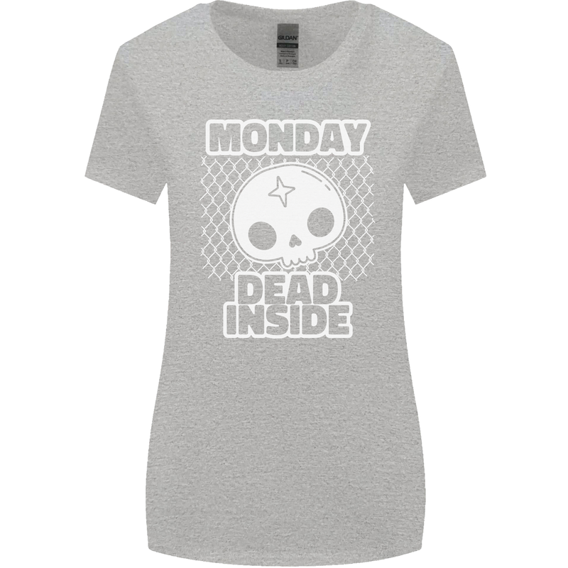Monday Dead Inside Work Skull Womens Wider Cut T-Shirt Sports Grey