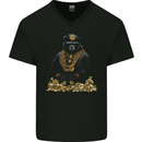 Money Bear Cash Hustle Mens V-Neck Cotton T-Shirt Black