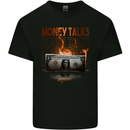 Money Talks Burning Cash Hustle Skull Kids T-Shirt Childrens Black