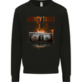 Money Talks Burning Cash Hustle Skull Mens Sweatshirt Jumper Black