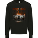 Money Talks Burning Cash Hustle Skull Mens Sweatshirt Jumper Black