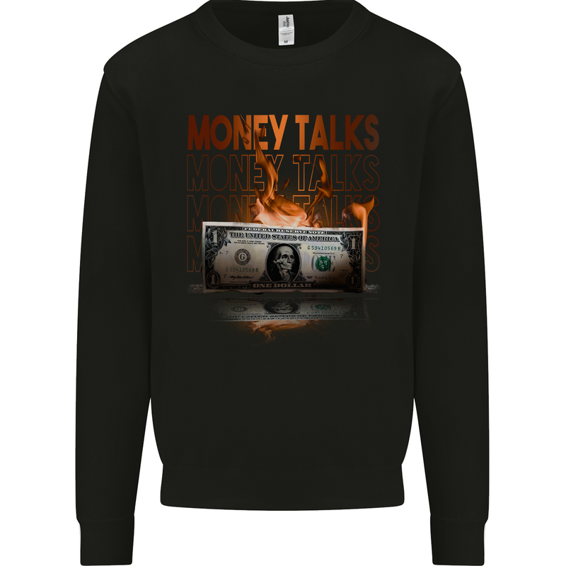 Money Talks Burning Cash Hustle Skull Mens Sweatshirt Jumper Black
