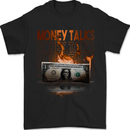 Money Talks Burning Cash Hustle Skull Mens T-Shirt 100% Cotton Black
