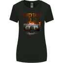 Money Talks Burning Cash Hustle Skull Womens Wider Cut T-Shirt Black