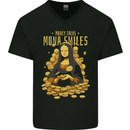 Money Talks Mona Lisa Smiles Cash Hustle Mens V-Neck Cotton T-Shirt Black