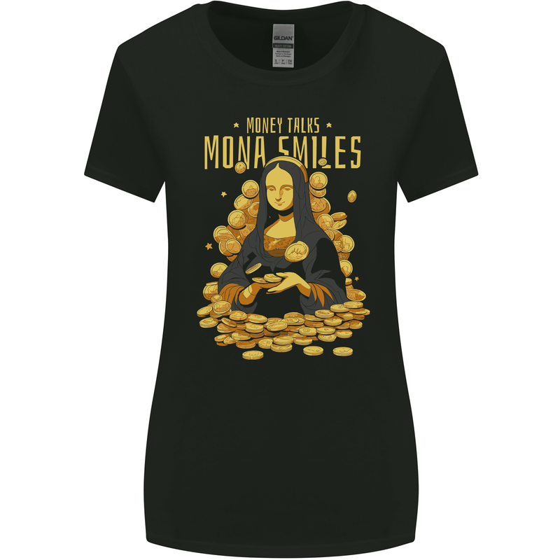Money Talks Mona Lisa Smiles Cash Hustle Womens Wider Cut T-Shirt Black