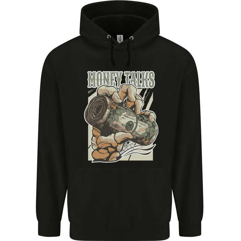 Money Talks Skeleton Hand Cash Hustle Childrens Kids Hoodie Black