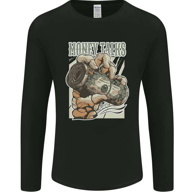 Money Talks Skeleton Hand Cash Hustle Mens Long Sleeve T-Shirt Black