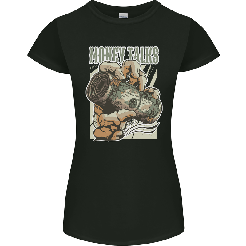 Money Talks Skeleton Hand Cash Hustle Womens Petite Cut T-Shirt Black