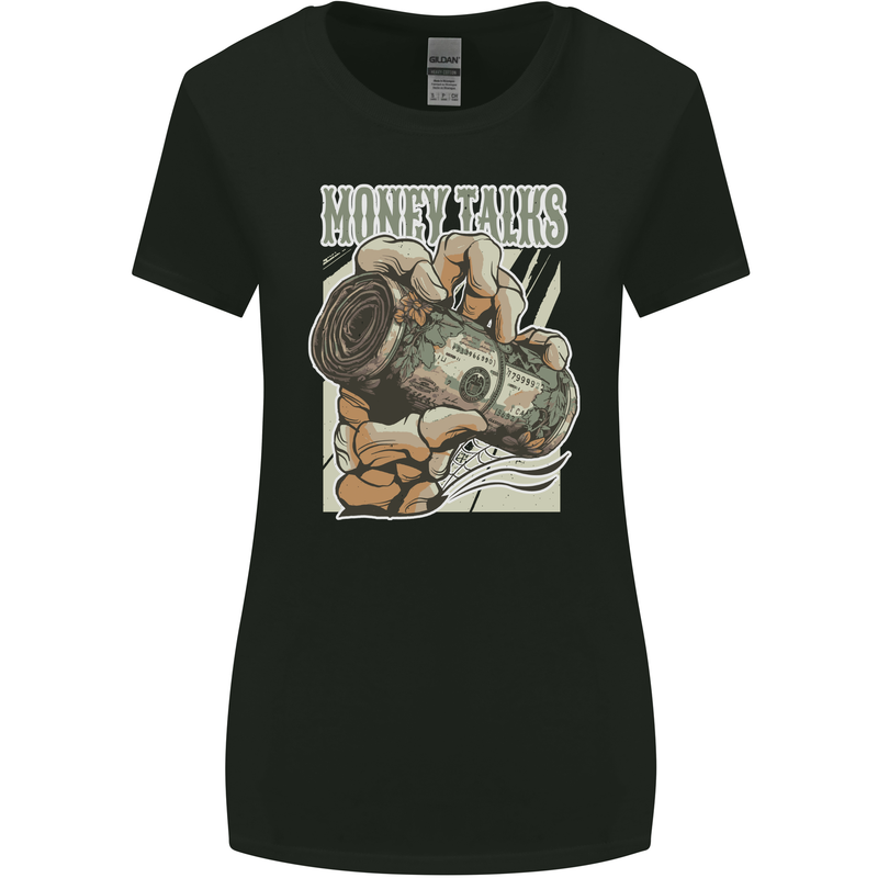 Money Talks Skeleton Hand Cash Hustle Womens Wider Cut T-Shirt Black