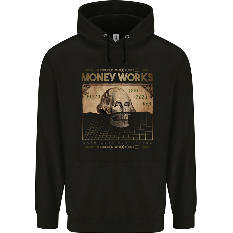 Money Works Cash Over Everything Hustle Childrens Kids Hoodie Black