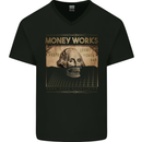 Money Works Cash Over Everything Hustle Mens V-Neck Cotton T-Shirt Black