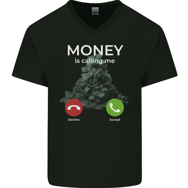 Money is Calling Hustle Mens V-Neck Cotton T-Shirt Black