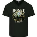Money is My Jam Cash Hustle Mens V-Neck Cotton T-Shirt Black