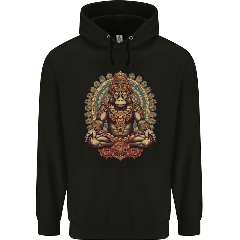 Monkey Guardian Religion Meditaition Yoga Mens 80% Cotton Hoodie Black