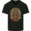 Monkey Guardian Religion Meditaition Yoga Mens V-Neck Cotton T-Shirt Black