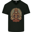 Monkey Guardian Religion Meditaition Yoga Mens V-Neck Cotton T-Shirt Black
