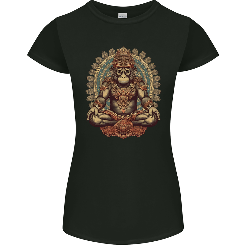 Monkey Guardian Religion Meditaition Yoga Womens Petite Cut T-Shirt Black