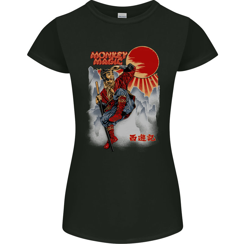 Monkey Magic Retro 70s Martial Arts TV Womens Petite Cut T-Shirt Black
