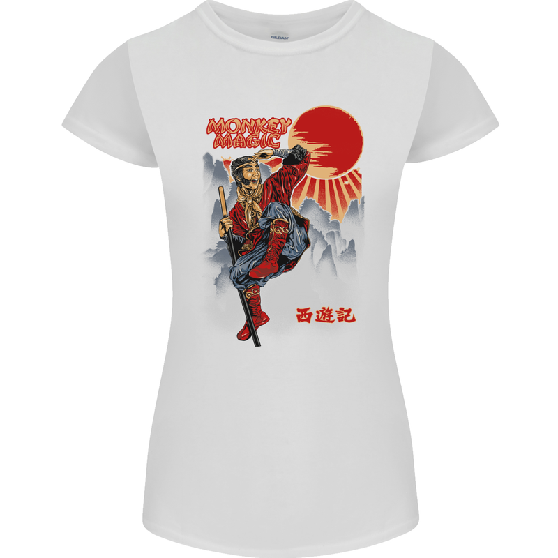 Monkey Magic Retro 70s Martial Arts TV Womens Petite Cut T-Shirt White