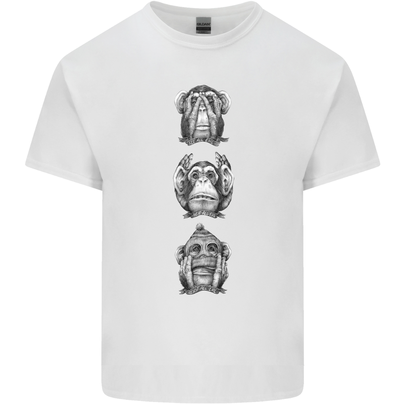 Monkeys See Hear Resist All Evil Chimp Mens Cotton T-Shirt Tee Top White