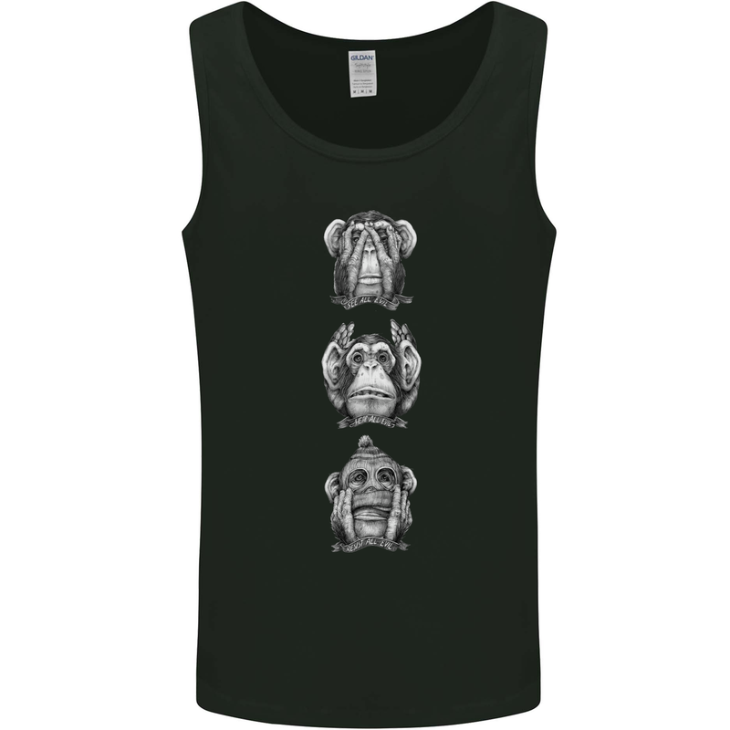 Monkeys See Hear Resist All Evil Chimp Mens Vest Tank Top Black