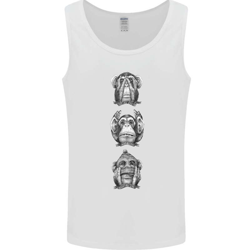 Monkeys See Hear Resist All Evil Chimp Mens Vest Tank Top White