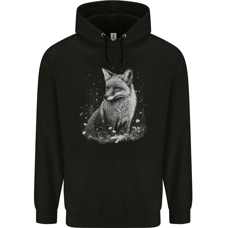 Monochrome Fox Mens 80% Cotton Hoodie Black