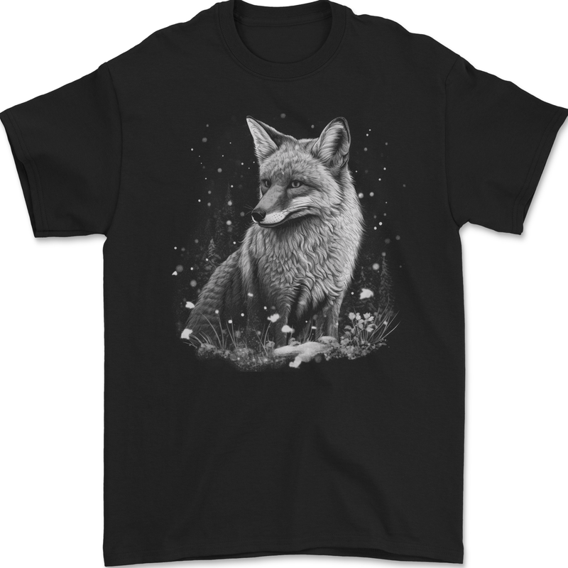 Monochrome Fox Mens Gildan Cotton T-Shirt Black