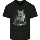 Monochrome Fox Mens V-Neck Cotton T-Shirt Black
