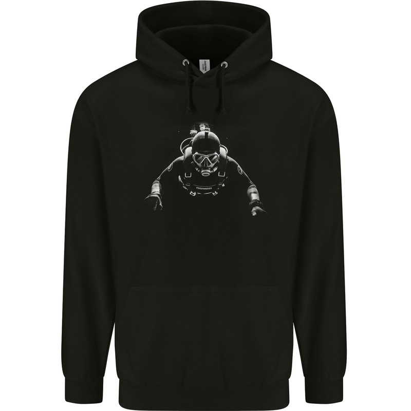Monochrome Scuba Diver Diving Dive Childrens Kids Hoodie Black