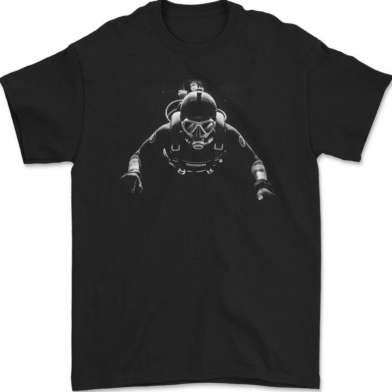 Monochrome Scuba Diver Diving Dive Mens Gildan Cotton T-Shirt Black