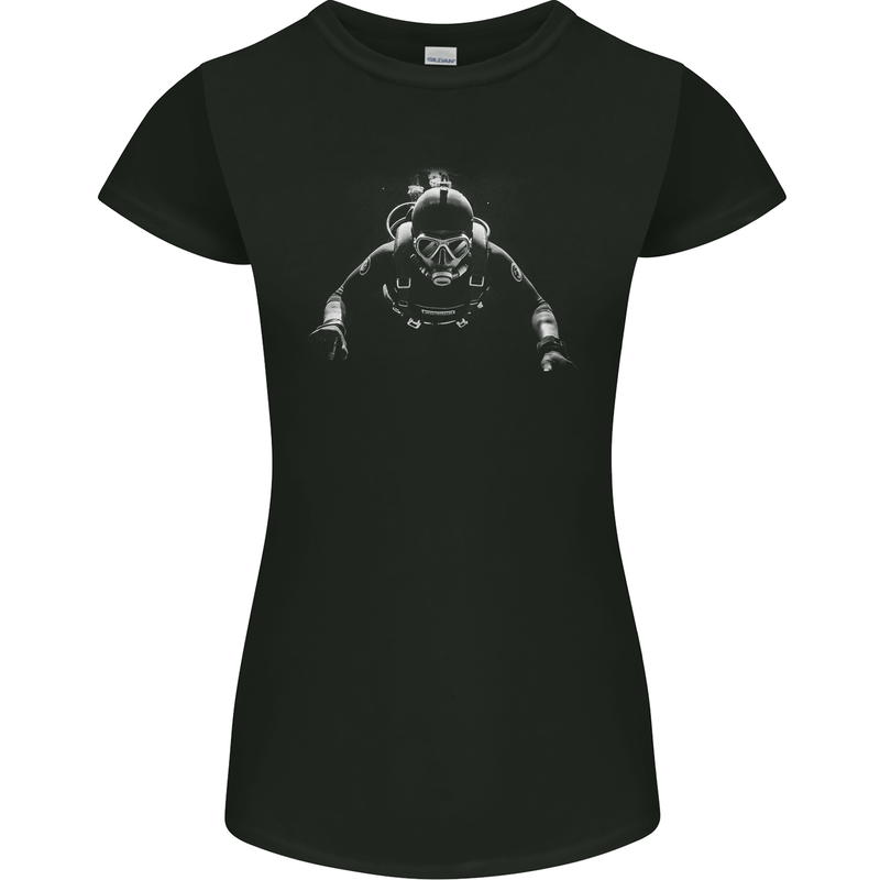 Monochrome Scuba Diver Diving Dive Womens Petite Cut T-Shirt Black