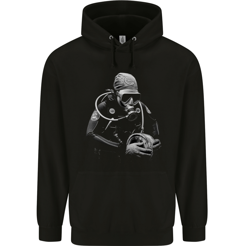 Monochrome Scuba Diving Working Diver Childrens Kids Hoodie Black