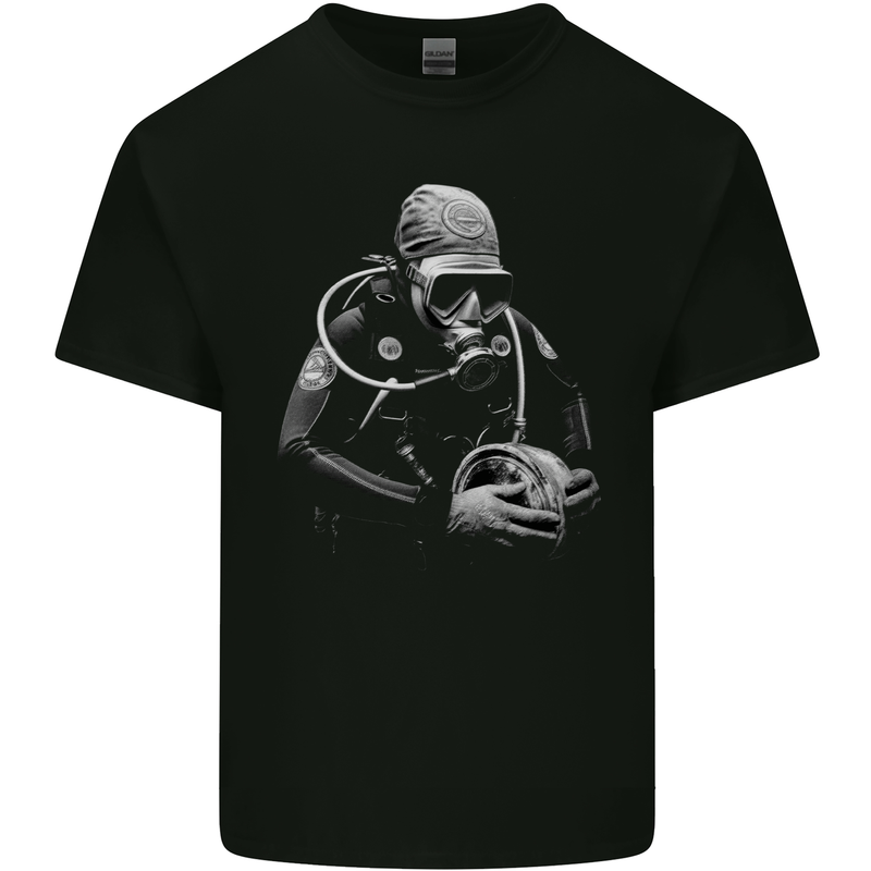 Monochrome Scuba Diving Working Diver Mens Cotton T-Shirt Tee Top Black