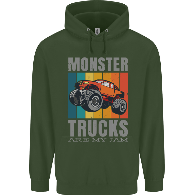 Monster Trucks are My Jam Mens 80% Cotton Hoodie Forest Green