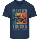 Monster Trucks are My Jam Mens V-Neck Cotton T-Shirt Navy Blue