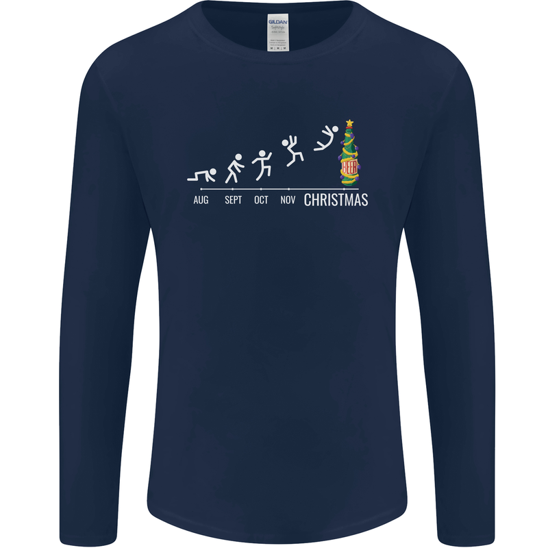 Months to Christmas Funny Xmas Mens Long Sleeve T-Shirt Navy Blue