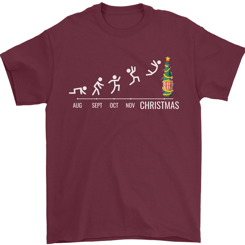 Months to Christmas Funny Xmas Mens T-Shirt 100% Cotton Maroon