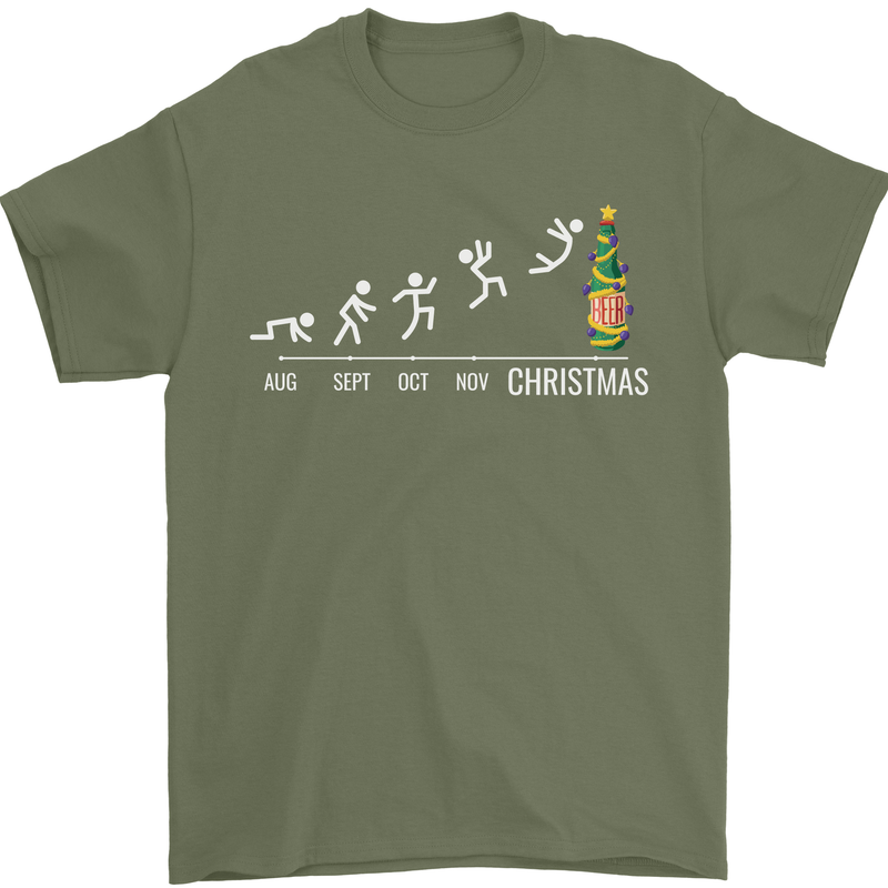 Months to Christmas Funny Xmas Mens T-Shirt 100% Cotton Military Green