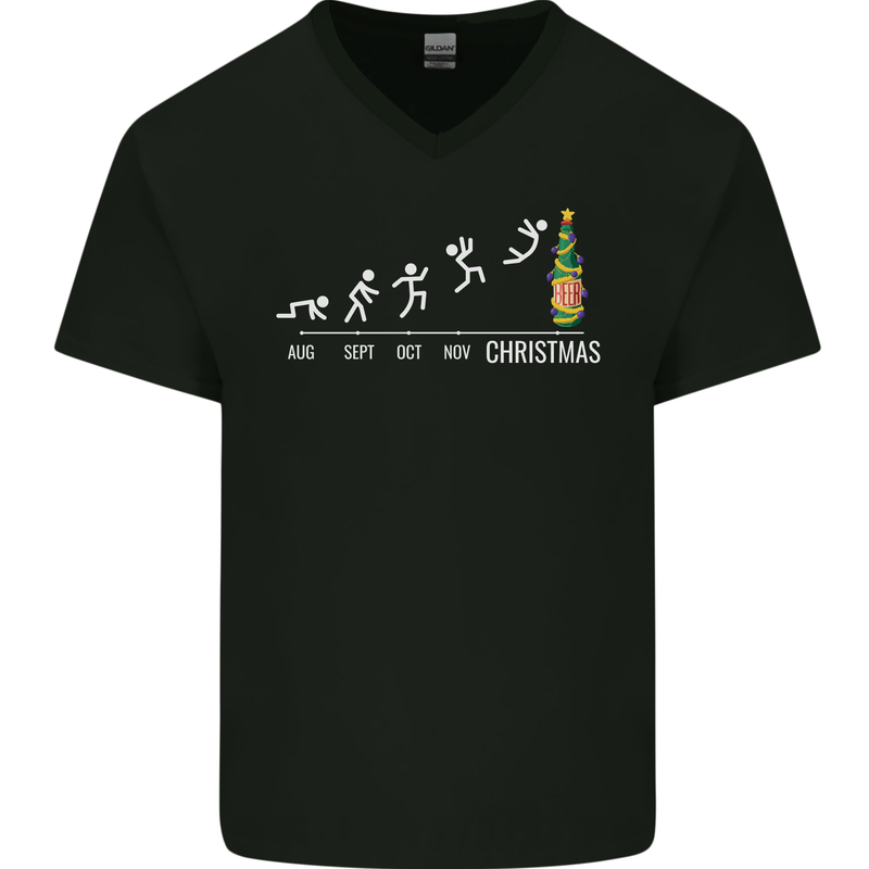 Months to Christmas Funny Xmas Mens V-Neck Cotton T-Shirt Black