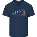 Months to Christmas Funny Xmas Mens V-Neck Cotton T-Shirt Navy Blue