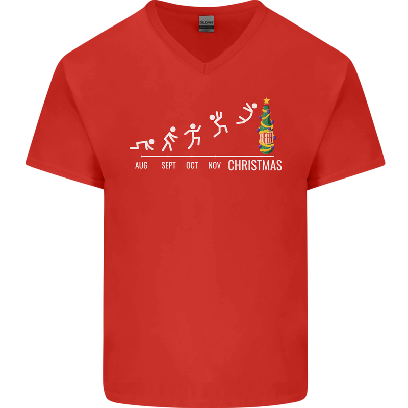 Months to Christmas Funny Xmas Mens V-Neck Cotton T-Shirt Red