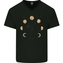 Moon Phases Eclipse Full Moon Supermoon Mens V-Neck Cotton T-Shirt Black
